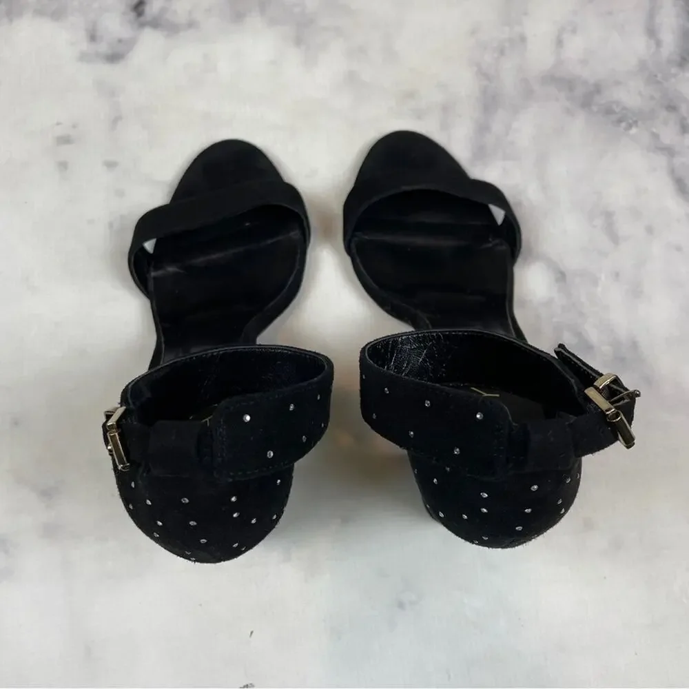 Anthropologie x RAYE Genesis Crystal Dot Suede Sandals Black Block Heel Sz 8